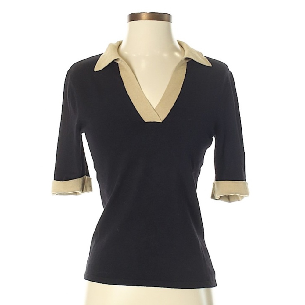 INC Black and Tan Short Sleeved Sweater